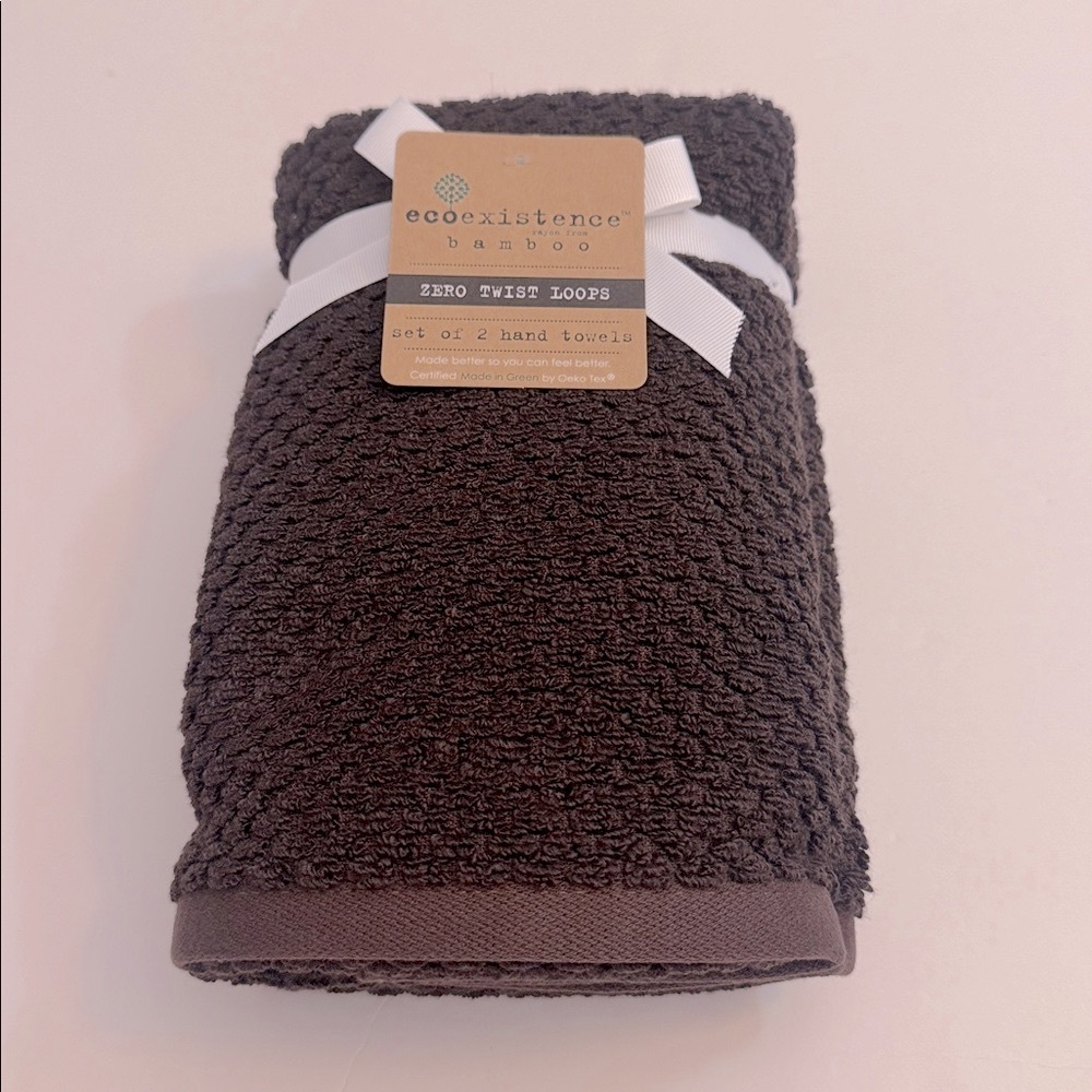 2pc ECOEXISTENCE Bamboo Zero Twist Loops Bath Hand Towel Set-Dark Chocolate